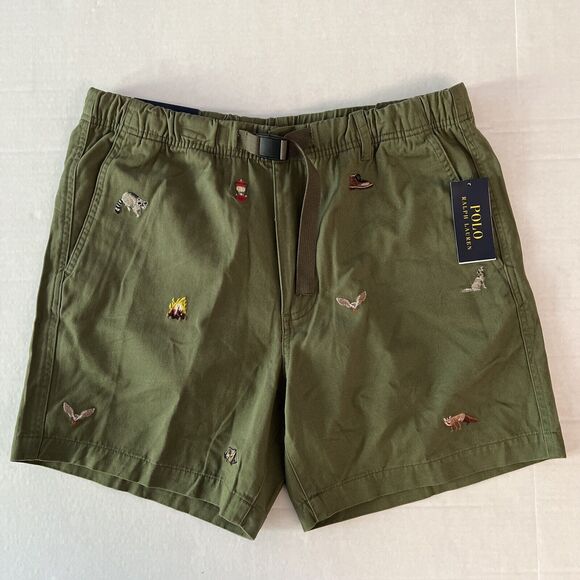 Polo Ralph Lauren Men Sz Large Voyager Embroidered Trail Shorts Olive Green - Picture 2 of 8